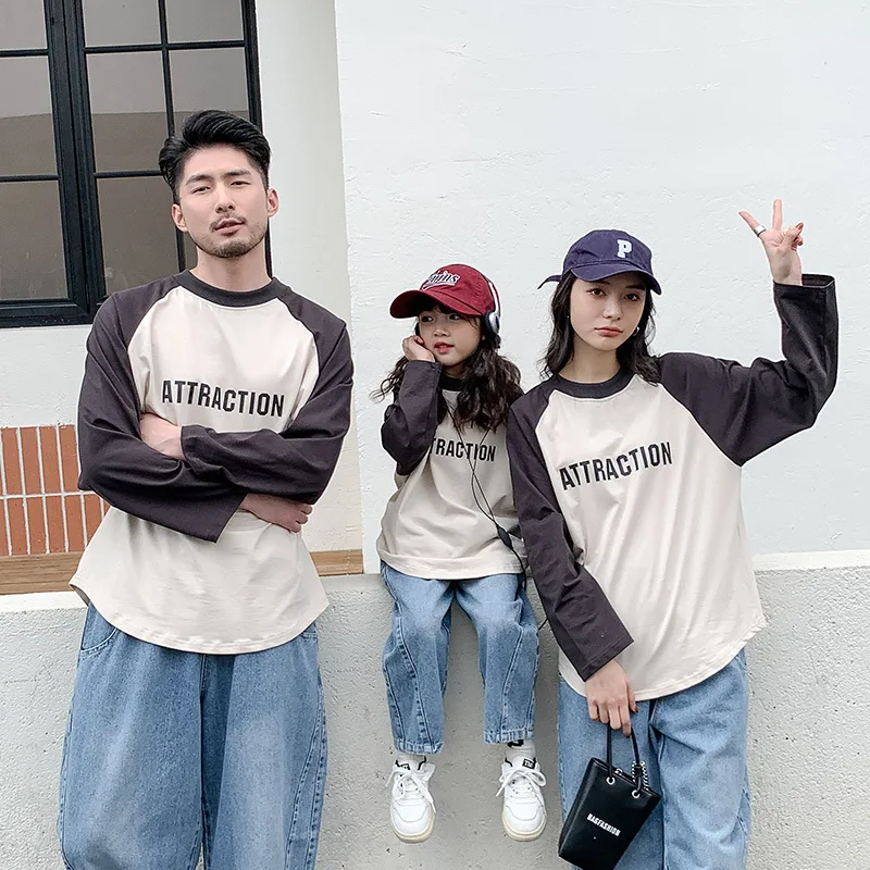 Enlarge Family Matching Outfits Mother Kids Loose Long-sleeved Round Neck Printing Korean Parent-child Outfit Family Clothes Family Look