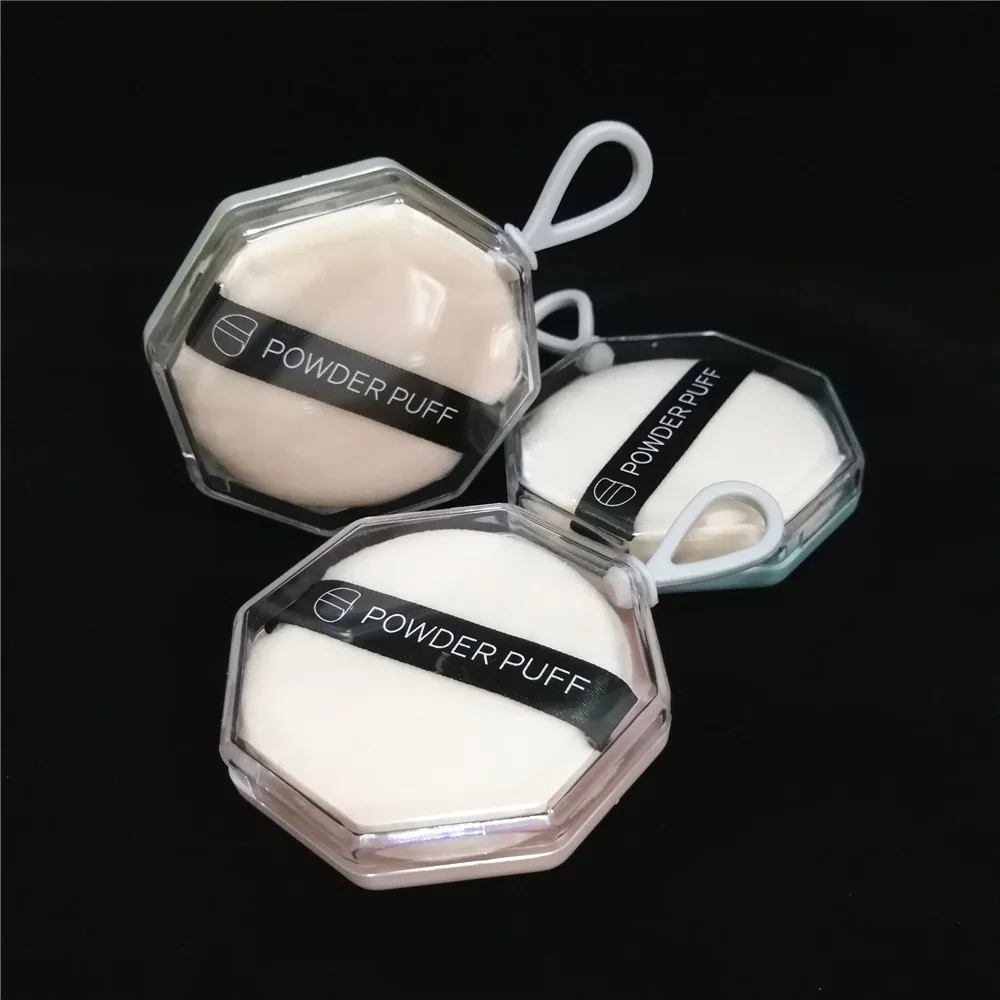 

6x6cm Soft Flocking Powder Puff Natural Smooth Cosmetic Air Cushion Portable Suspenable Storage Case Transparent Box