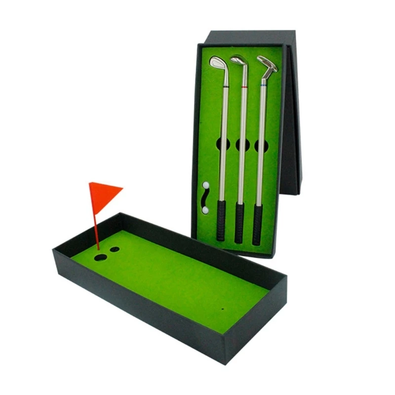 

Golf Balls Pen Gift Set with Flag, 3pcs Golf Clubs Pens and 2pcs Balls for Mens