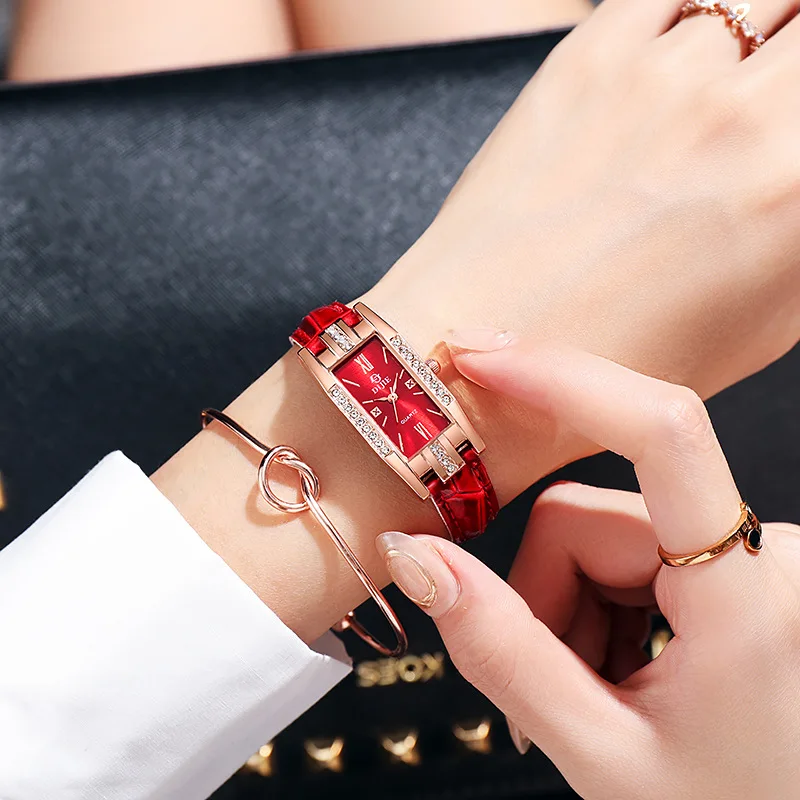 

Fashion Rectangle Quartz Luxury Dial Casual Wrist Watches Leather Strap Fashionable Clock for Waterproof Wristwatch for Women