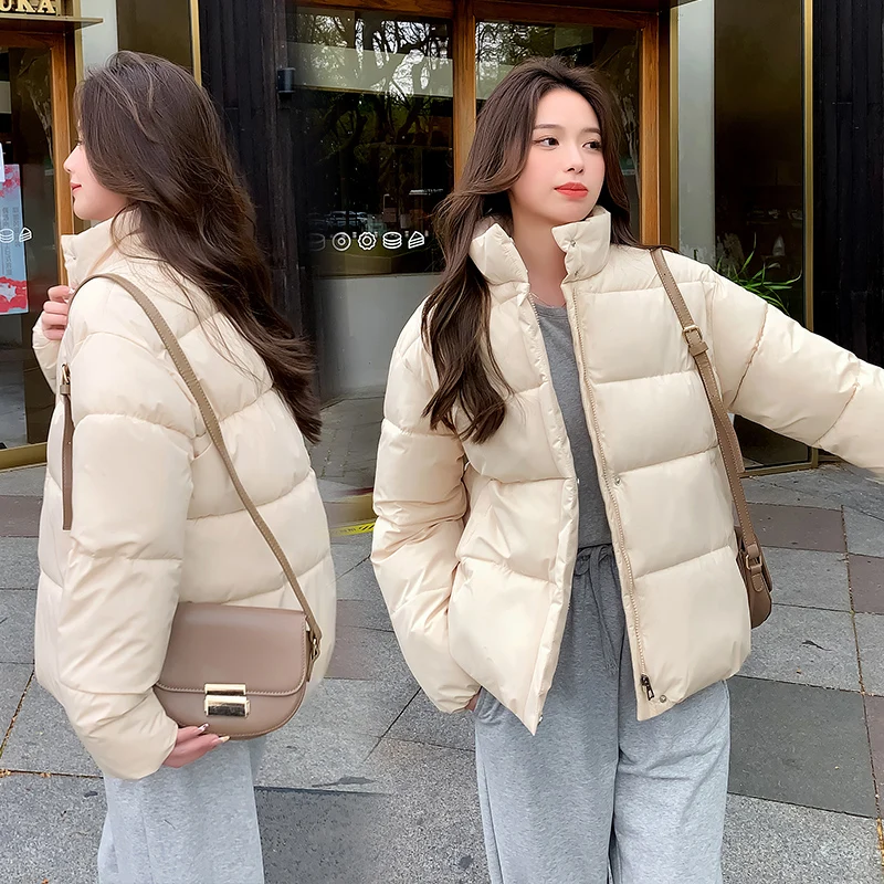 

Autumn Winter Women's Casual Stand Collar Short Parka Solid Color Rhombic Lattice Loose Coat Jackets for Fashion