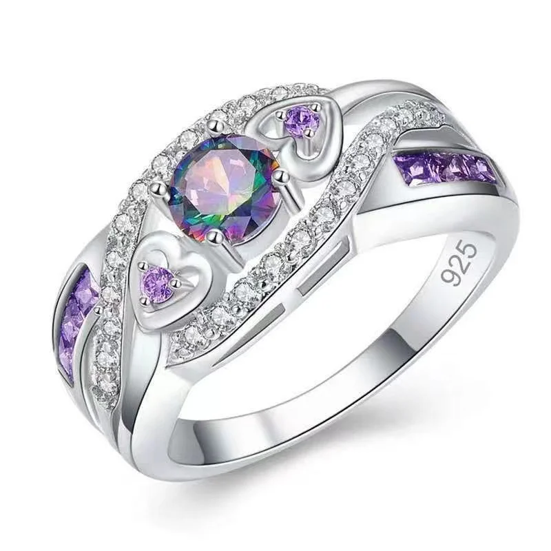 Hot selling Amethyst love ring with diamond colored zircon wedding ring women's wedding ring accessories