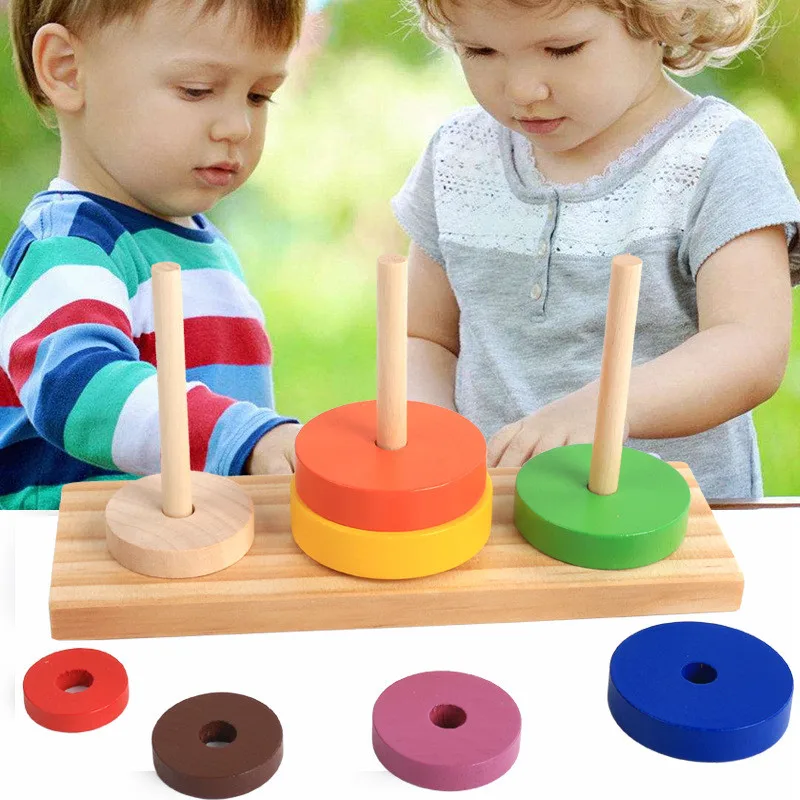 

Fun Tower Of Hanoi Educational Wooden Tower Classic Mathematical Puzzle Toy For Children Intelligence Kids Educational Gift