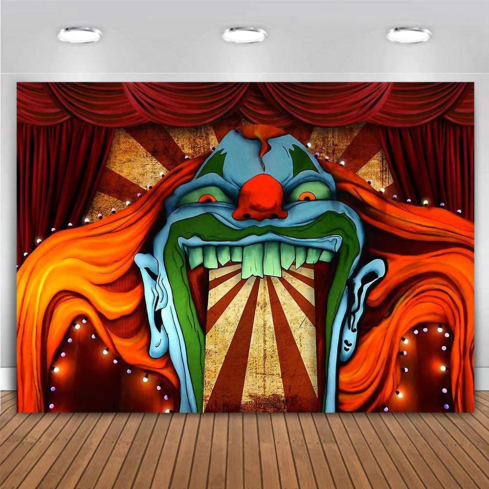 

Horror Circus Theme Halloween Photography Backdrop Evil Clown Birthday Party Background Scary Vampire Decor Banner Photo Booth