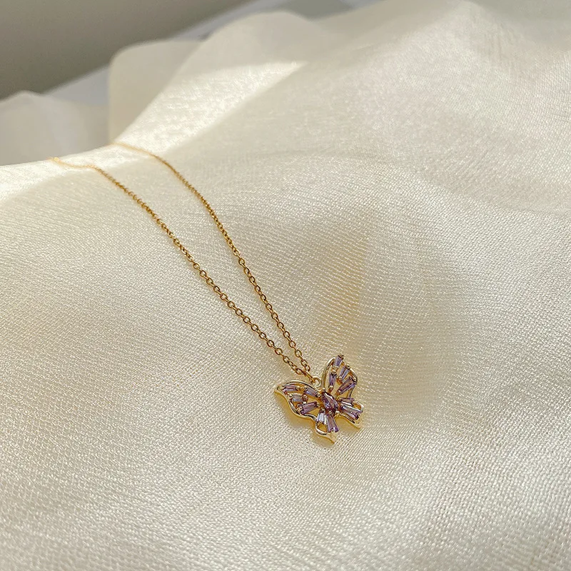 

Titanium steelShiny Butterfly Necklace Exquisite Crystal Pendant Collar Chain Necklace Ladies Wedding Party Jewelry Gift