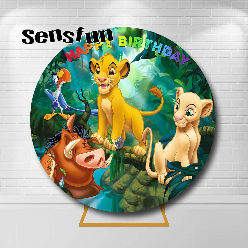 

Disney Lion King Round Backdrop For Boys Forest Safari Jungle Wild One Birthday Party Circle Background Elastic Customized