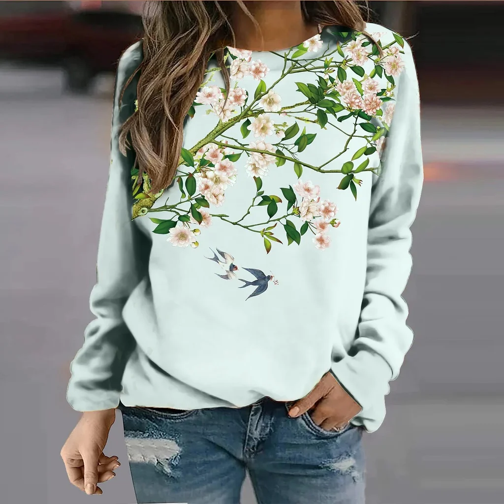 

[New In] Women Casual T Shirt long sleeves 3D Print Floral Pattern O-Neck Street Casual Oversized Tops Plus Size
