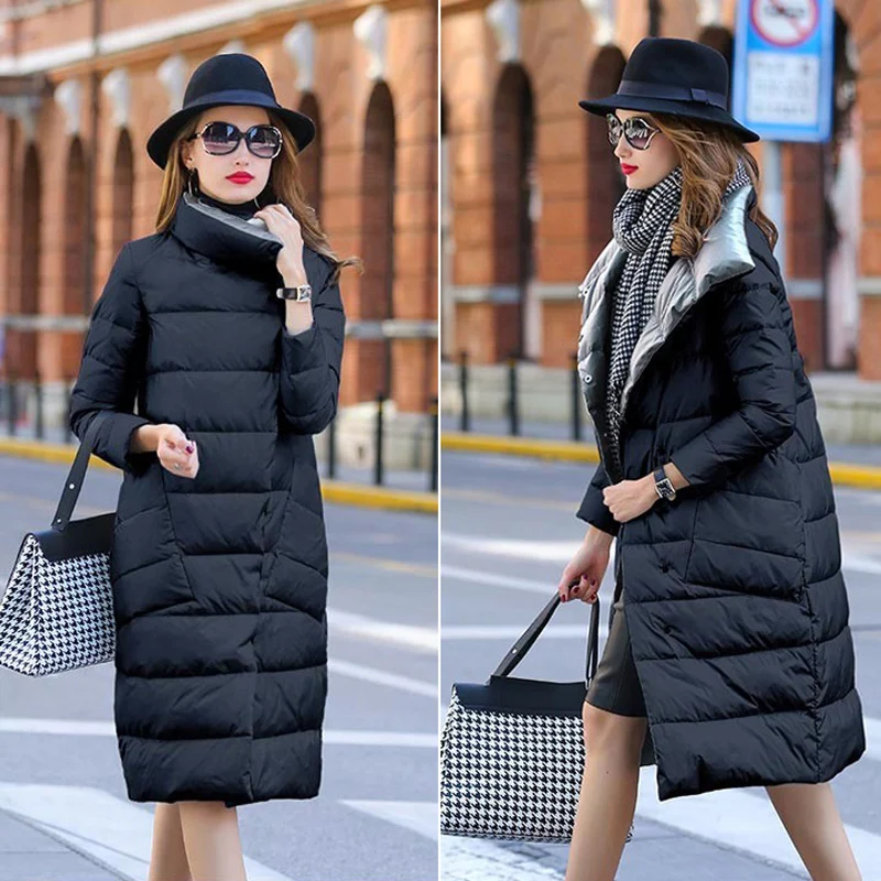 Sided Plaid Coat Female Plus Size Warm Down Parka For Women Slim Clothes 2022 Duck Down Jacket Women Winter Long Thick Double