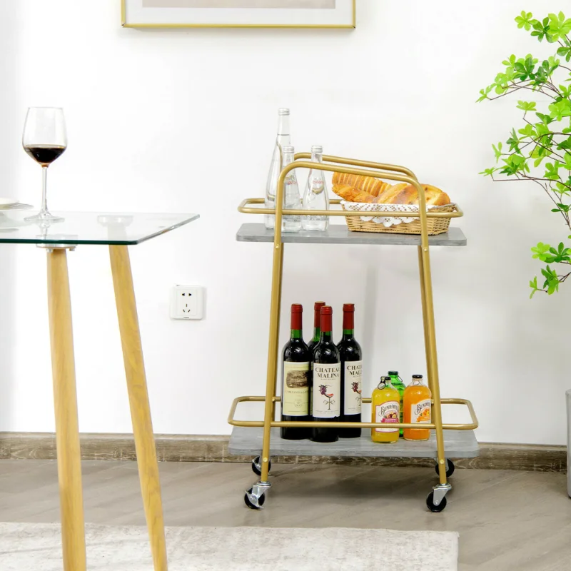 

Serving Cart Utility Trolley on Wheel Rolling Kitchen Rack w/Handle Gold