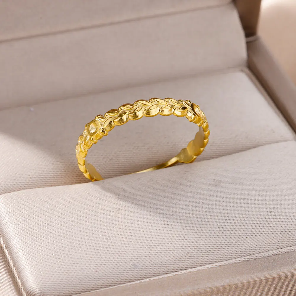 

Stainless Steel Wheat Leaf Rings for Women Retro Gold Color Leaves Adjustable Ring Aesthetic Jewelry Party Gifts bijoux femmes