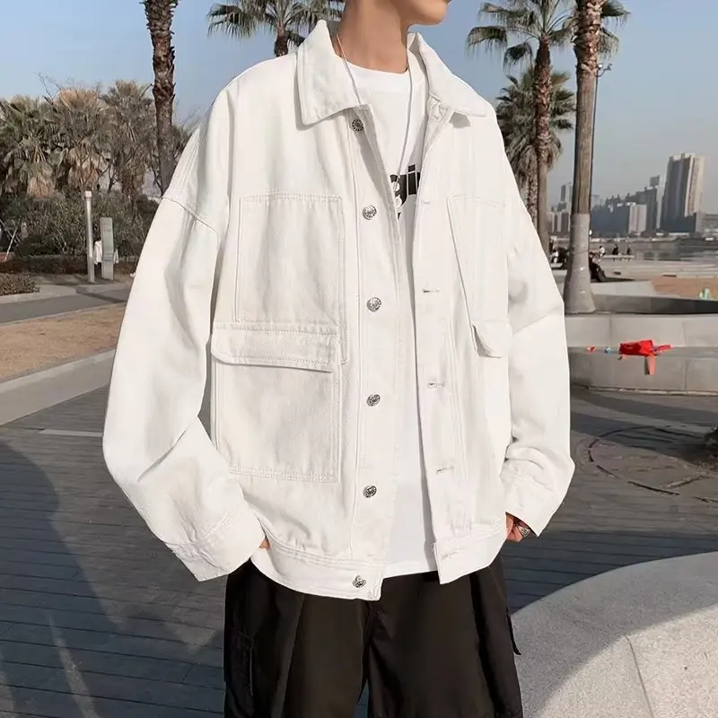 Джинсовое пальто для мужчин модная универсальная Свободная куртка-карго в стиле