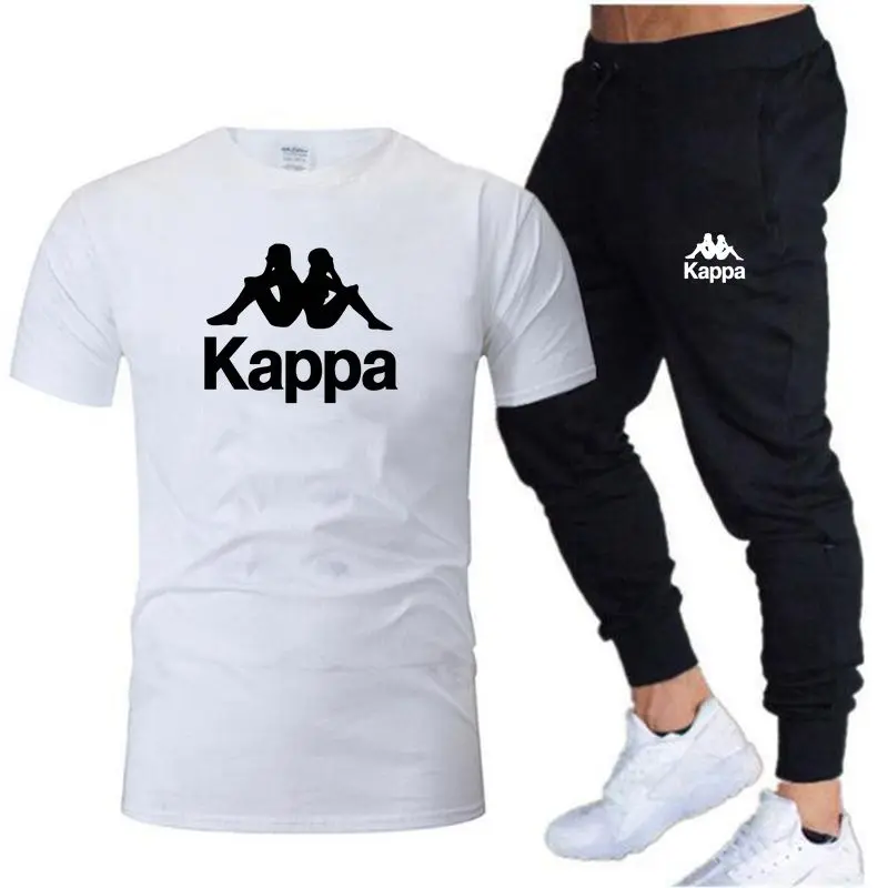 Kappa Fitness Jogging Suit Sportswear Printed Short-sleeved T-shirt+trousers Men's and Women's Sports Men's Summer Cotton Style