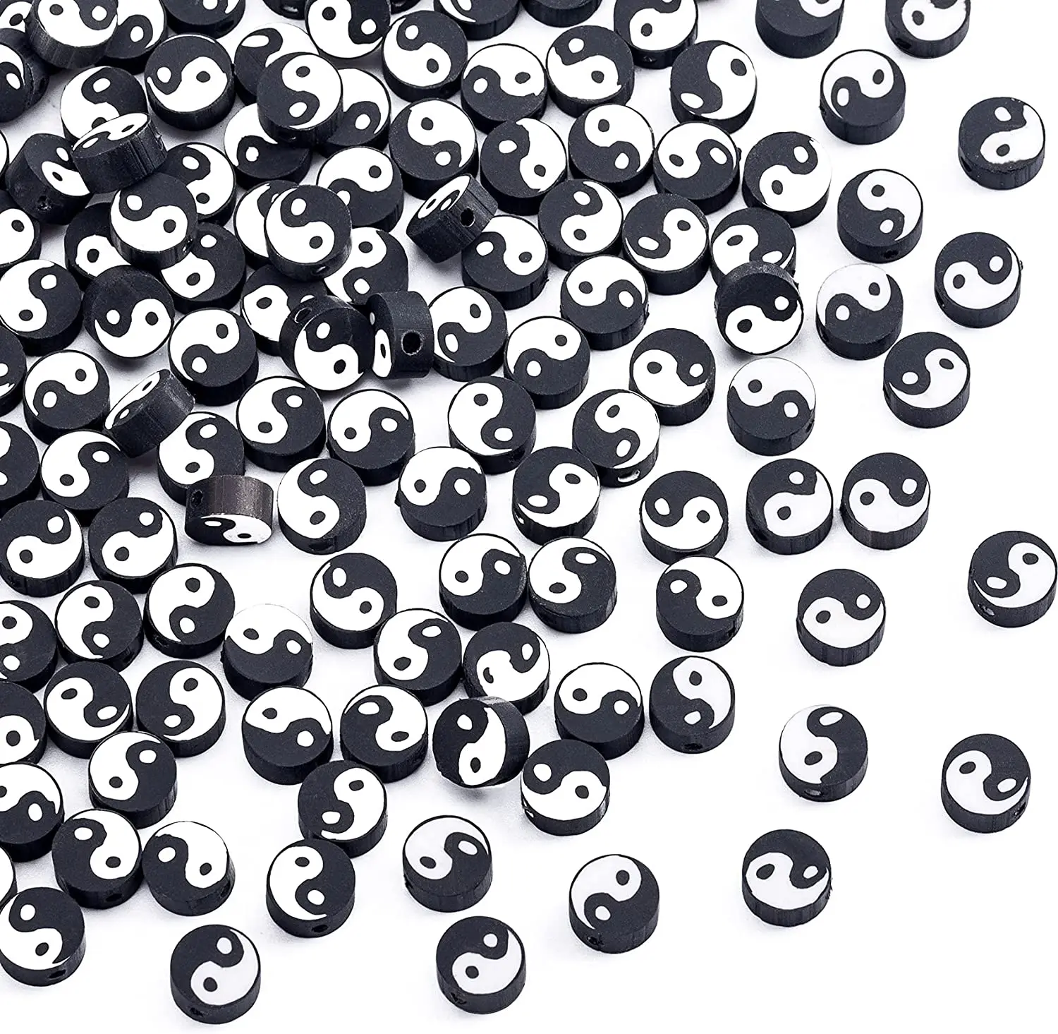 

Оптовая продажа с завода, плоские круглые бусины 10 мм из полимерной глины для рукоделия Tai Chi Yin Yang