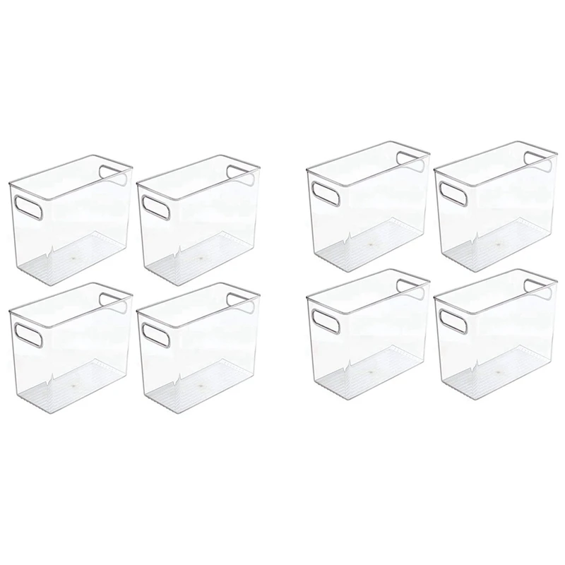 

8 Pack Tall Plastic Kitchen Pantry Cabinet, Refrigerator Or Freezer Food Storage Bin With Handles - Organizer For Fruit