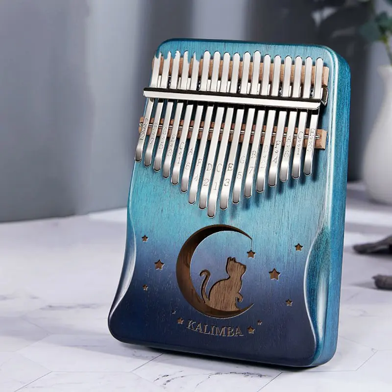 17 Keys Moon Cats Kalimba Creative Hollow Out Animals Pattern Mahogany Wooden Handmade Students Keyboard Musical Instruments Hot