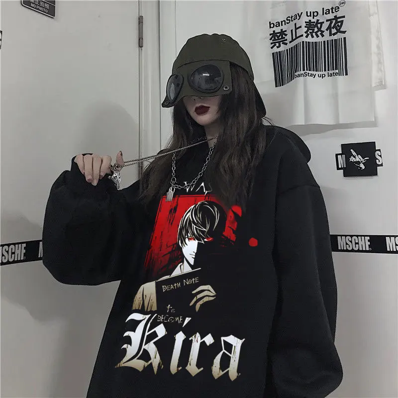 Death Note Anime Hoodies Dropshipping Hip Hop Print Harajuku Gothic Oversized Pullovers Women's Sweatshirt Tops Black Clothes