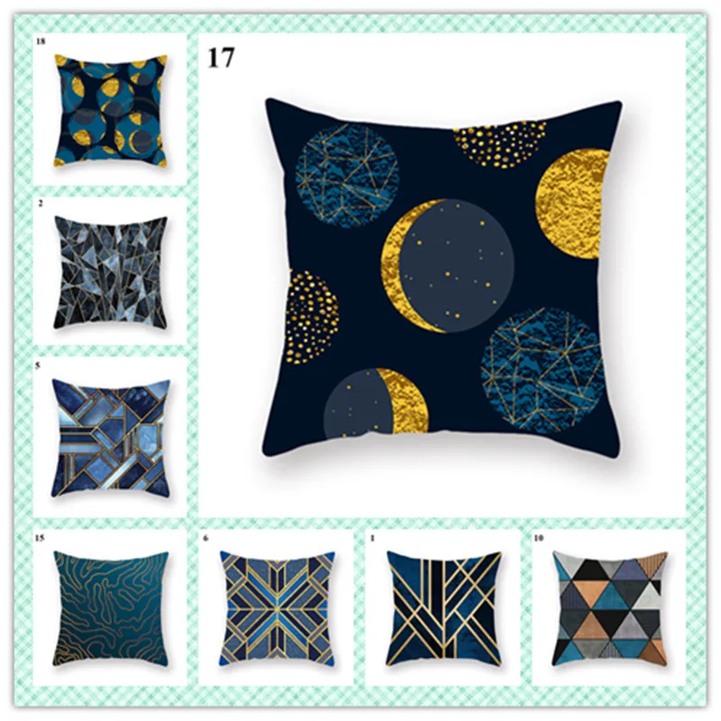

45*45cm Geometric Cushion Cover Blue Series Abstract Sofa Throw Pillow Case Living Room Bedroom Decorative Pillowcase Home Decor