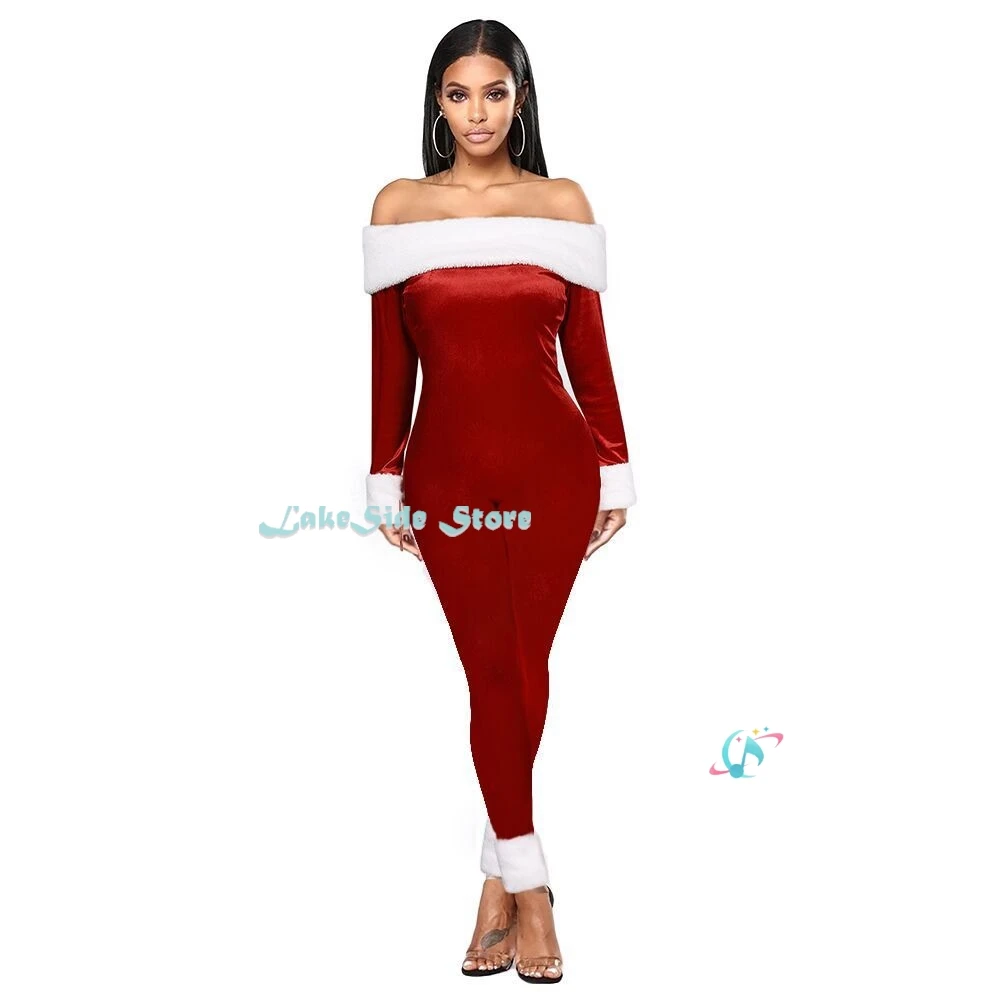 Women Mariah Cosplay All I Want for Christmas Theme Party Red Outfit Costume Jumpsuit Onsie Xmas Funny Roleplay New Year Clothes