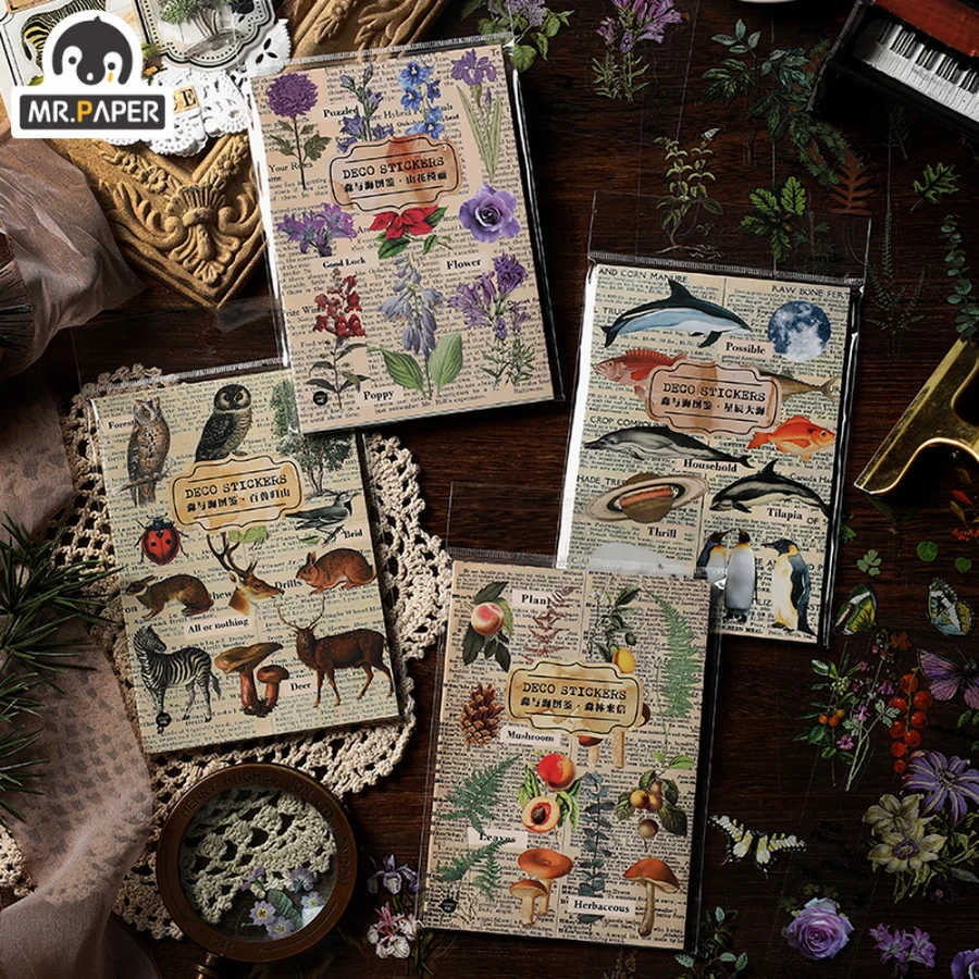 

Mr.paper 4 20 Pcs/bag Retro Plant Stickers Creative Animal Flowers Scrapbooking Material Decoration Stationery Stickers