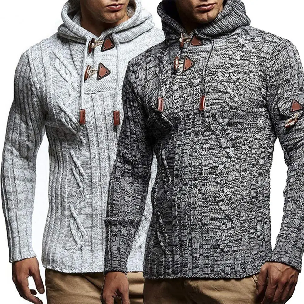 

Hooded Pullover Sweaters Long Sleeve Acrylic Fiber Men Knitwear Slim Fit Stretch Winter Sweater For Ice Skating