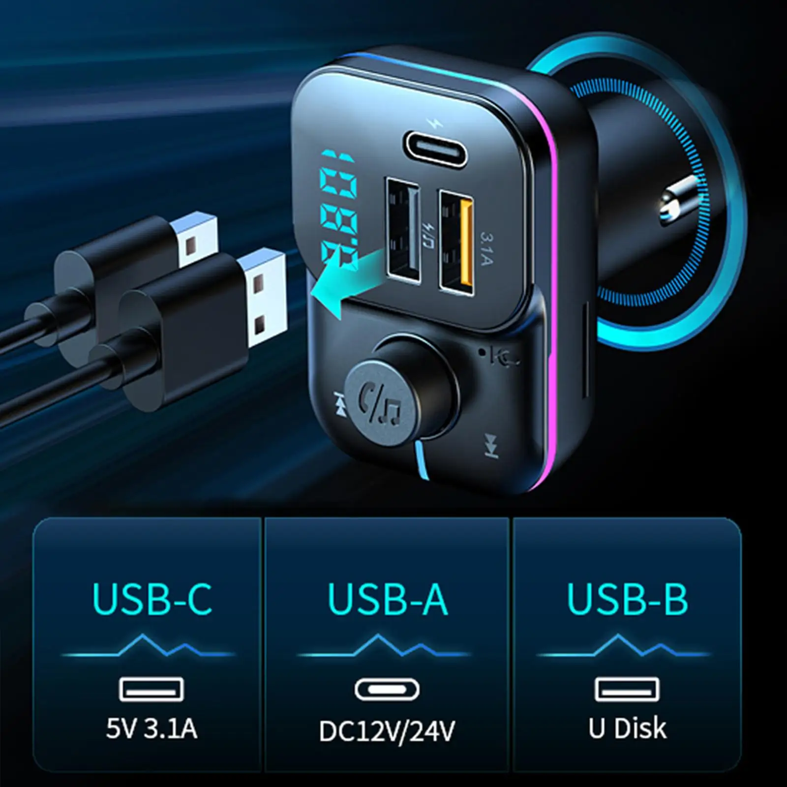 FM-трансмиттер автомобильный с двумя USB-портами и поддержкой Bluetooth - купить по