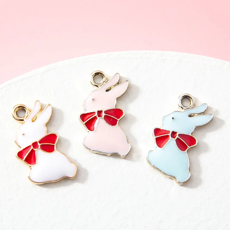 

10Pcs Gold Plated Enamel Rabbit Bow Charm Pendant for Jewerly Making Bracelet Women Necklace Earrings Accessories Findings DIY