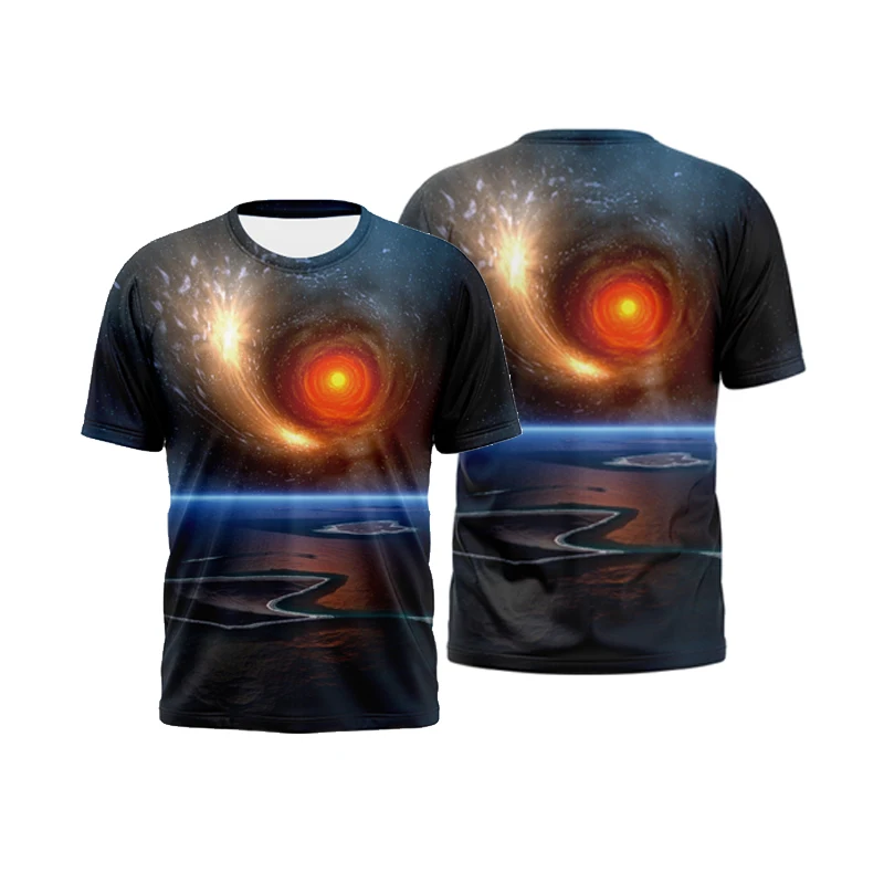 

3D printed T-shirt fashion men's and women's colorful starry sky tops summer short-sleeved whirlpool pour water children's tops