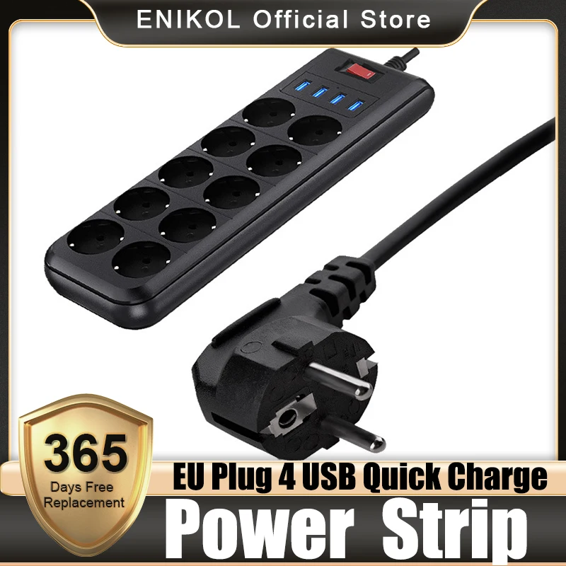 

Удлинитель электрический с европейской вилкой, 10 розеток, 4 USB-порта