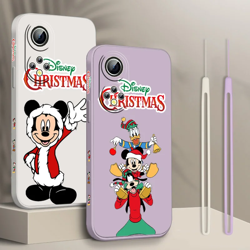 

Christmas Mickey Mouse Cute Phone Case For Xiaomi Redmi Note 11T 11 11S 10T 10 9T 9S 9 8T 8 7 6 5 Pro Liquid Left Rope Silicone