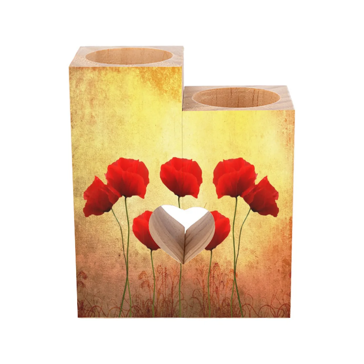 

Shabby Chic Rustic Tea Light Candle Holders Beautiful Poppies An Old Vintage Paper Romantic Decorative Candle Holder Set Wooden