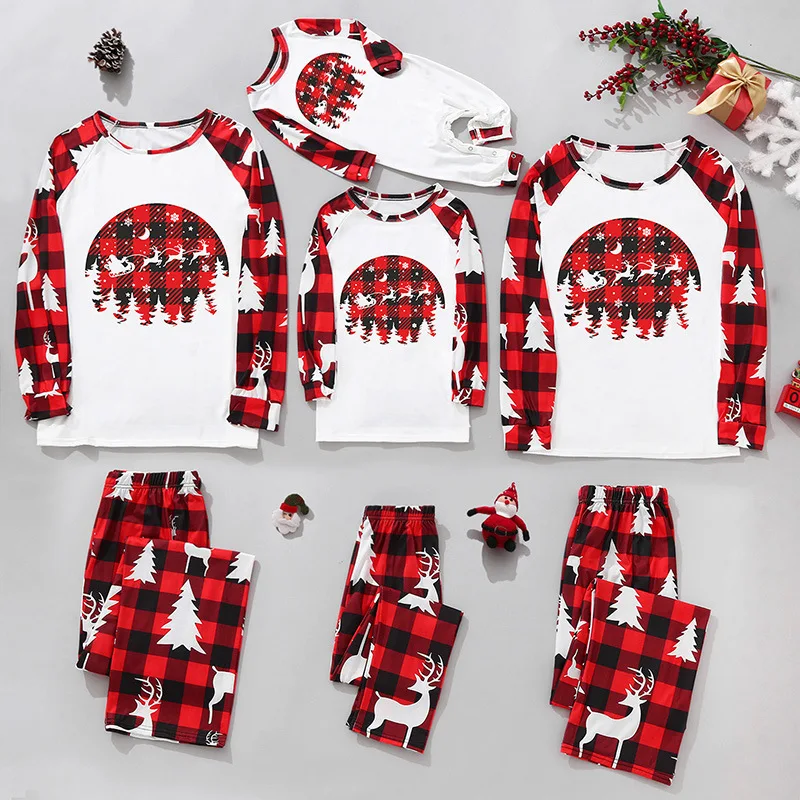 

Рождественская пижама с длинным рукавом, семейные одинаковые наряды, клетчатая одежда для отца, матери и ребенка, Рождественская одежда для...