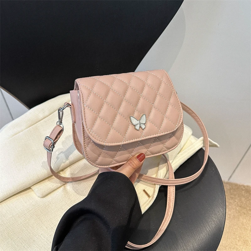 

Stylish Women Butterfly Decor PU Leather Shoulder Fashion Solid Color Magnetic Flap Small Messenger Handbag Purse Crossbody Bags