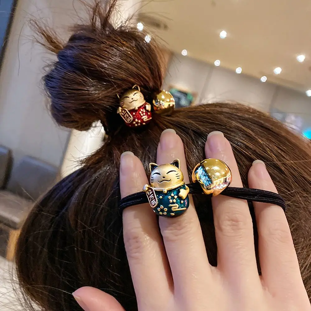 

Holder Girl Alloy Hand Rope Lucky Cat Head Rope Elastic Rubber Bands Women Hair Rope Korean Style Hair Accessories
