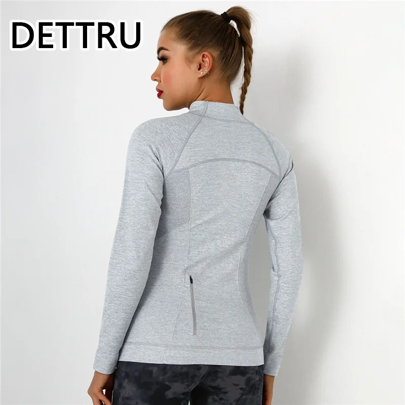 

Женские футболки с длинным рукавом, сексуальный топ для йоги, бесшовные рубашки для тренажерного зала на молнии, дышащие топы для фитнеса, с...