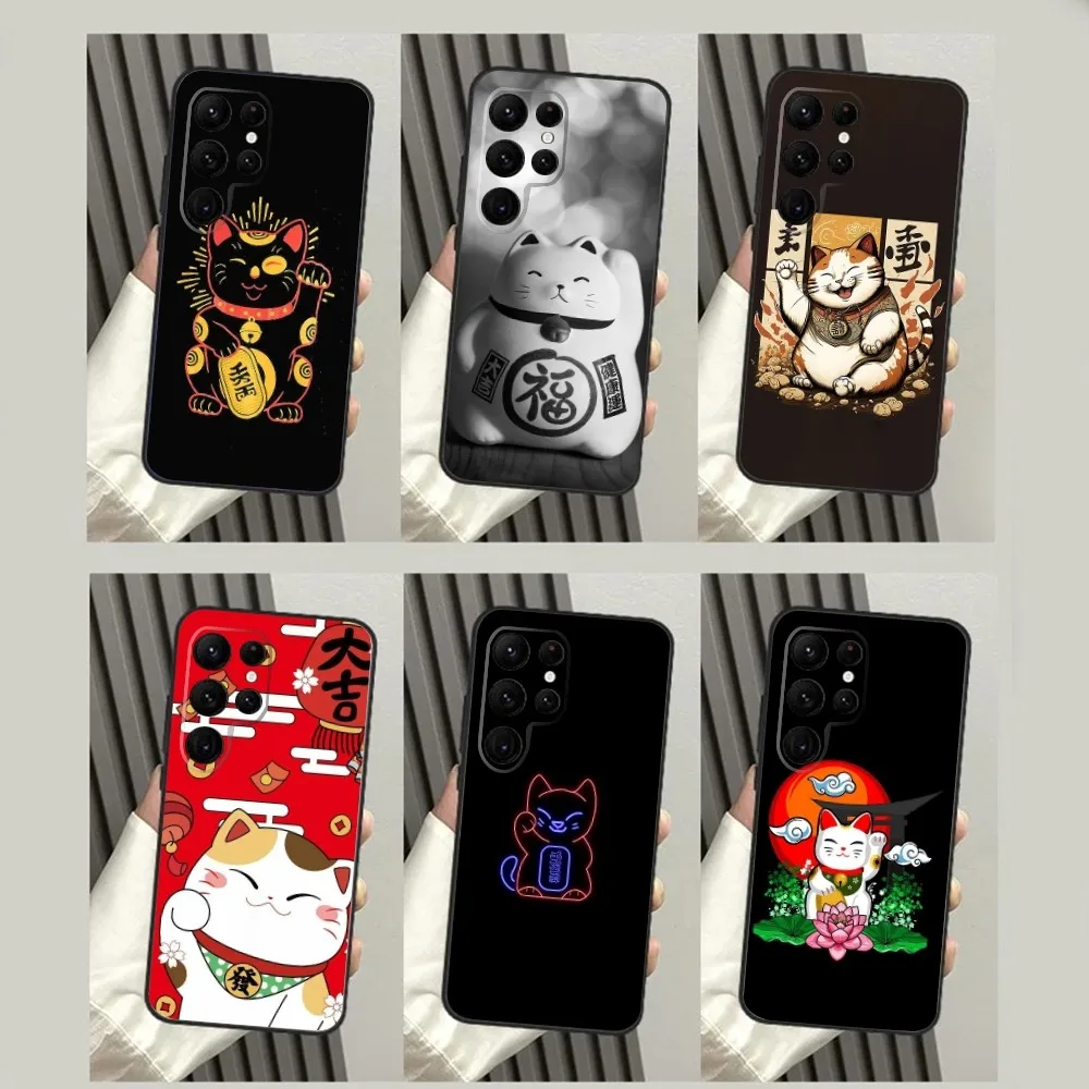 Чехол для телефона Maneki Neko Lucky Cat SamsungS23 S22 S21 S20 Ultra Pro S10 S30Plus S9 20lite Black Cover