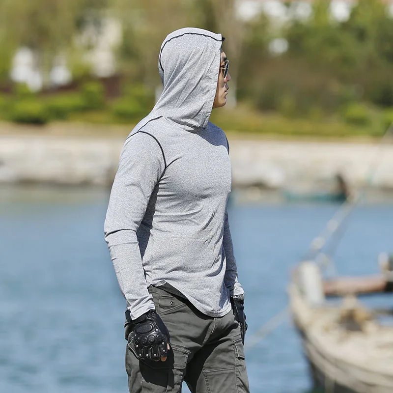 Мужские спортивные футболки с капюшоном и длинными рукавами быстросохнущая