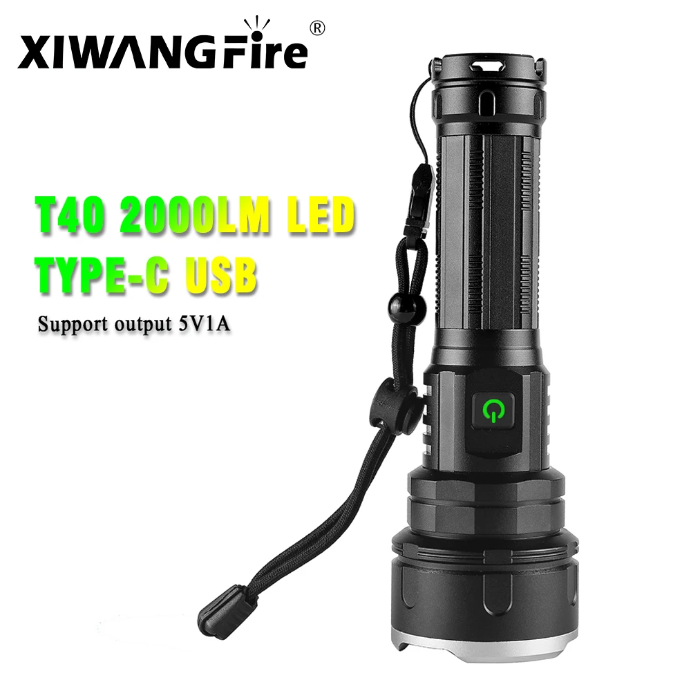 T40 Powerful LED Flashlight TYPE C USB Rechargeable Torch Power Display Aluminum Alloy Outdoor Waterproof |