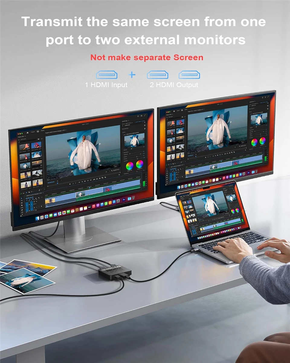 Фото Navceker 1x2 4K 240 Гц HDMI-сплиттер 8K 1 вход 2 выход HDMI 2.1 байпасный распределитель для двух экранов, ПК, проектора, ноутбука, PS5 №3