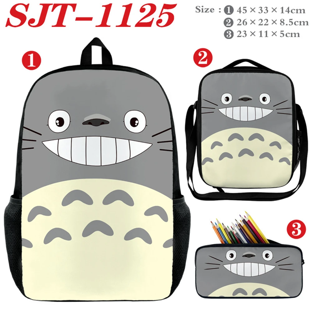 

Anime My Neighbor Totoro Backpack Lunch Bag Pencil Case 3PCS Set Nylon Student Schoolbag Boys Girls Casual Print Zipper Bookbag