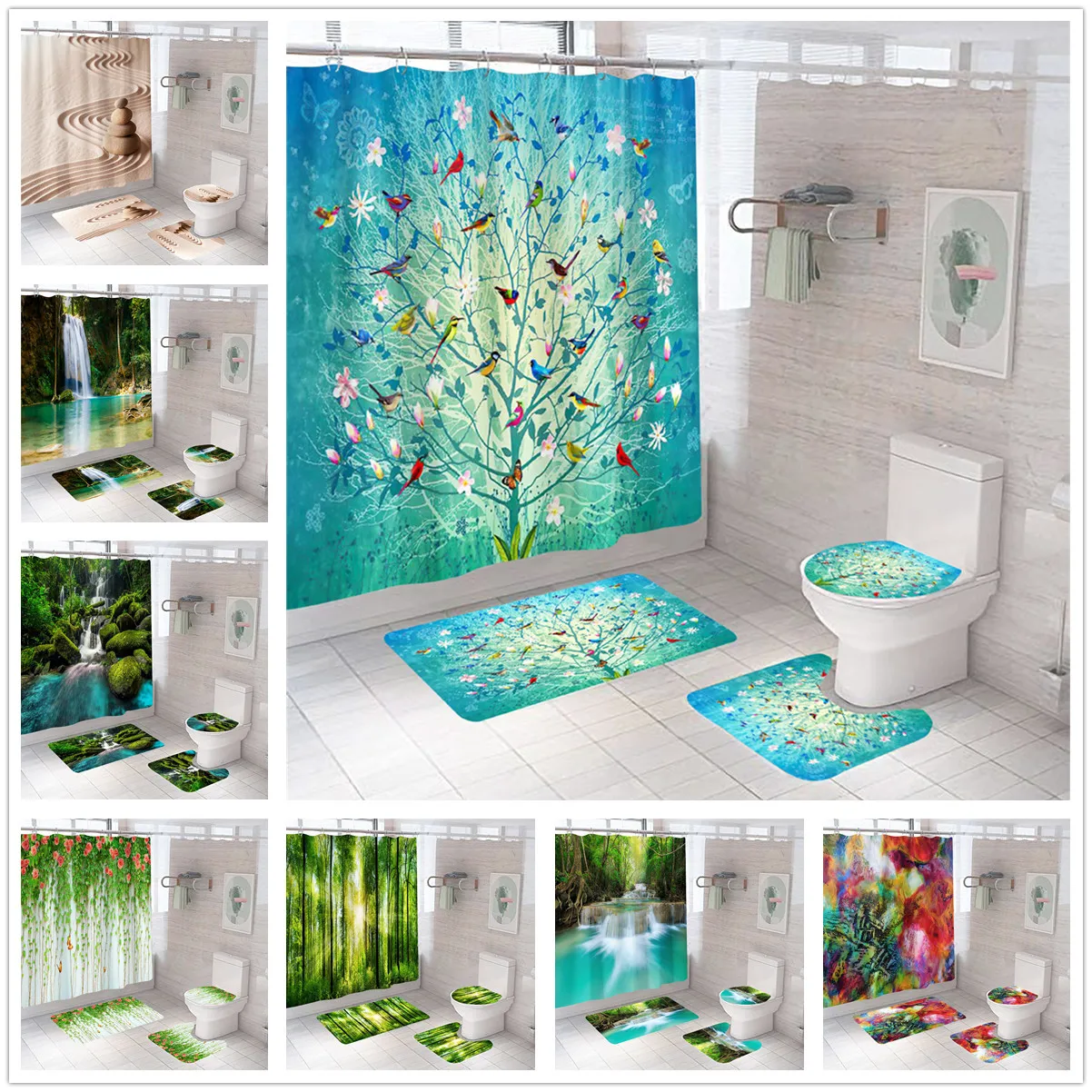 

Занавеска для ванной из моющейся ткани с цветочным принтом