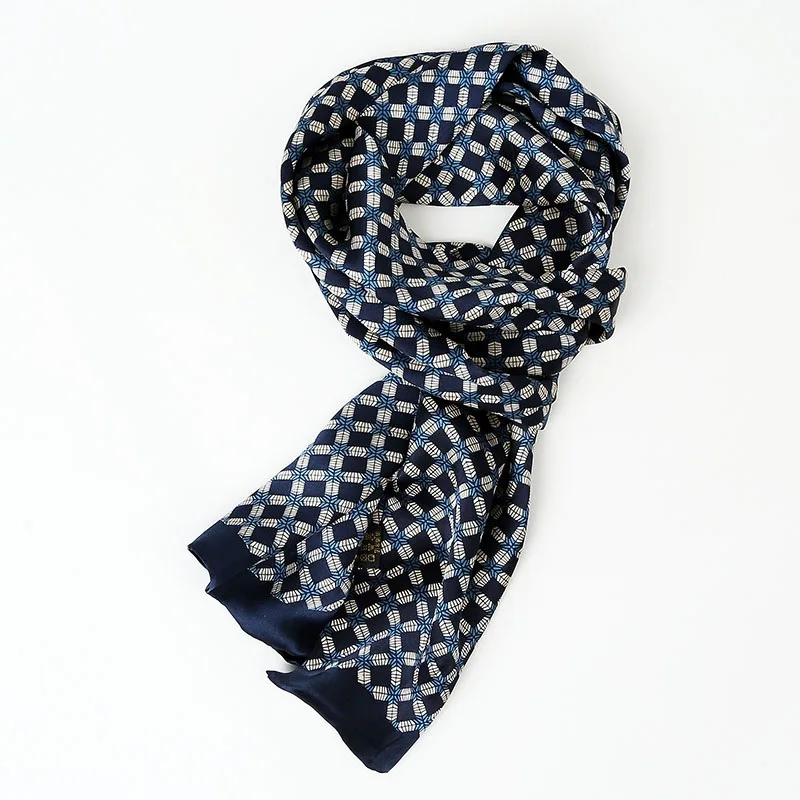Мужской 100 Шелковый шарф геометрический двухслойный длинный шейный платок шаль