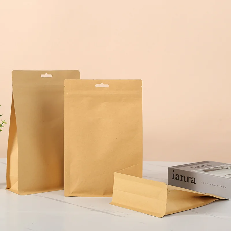 50pcs Portable Side Gusset Kraft Paper Foil Inlay Sealed Zip Lock Bag Coffee Snacks Cookies Tea Nuts Spice Gifts Storage Pouches
