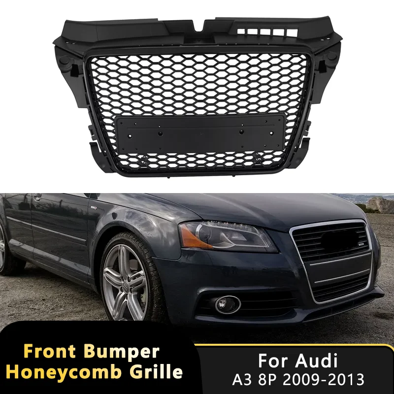

Решетка переднего бампера автомобиля для Audi A3 8P 2008-2013 S3, глянцевая черная гоночная решетка, верхняя решетка RS3, сотовая решетка, крышка