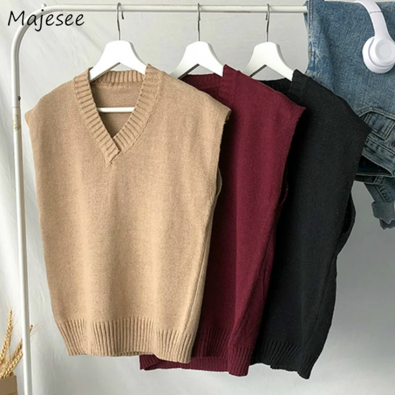 

Sweater Vest Men Plus Size 2XL Sprin Autumn Oversize Mens Vests Solid Simple All-matc V-neck Couples Retro Kaki Soft Ulzzan