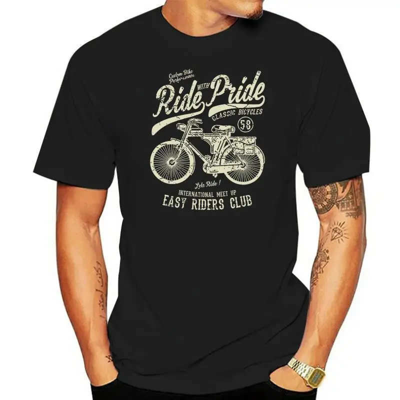 Cycling Tops Tee T Shirt Ride With Pride Retro Cyclist Bike DIstressed Cool Biker Loose Size Top T-Shirt