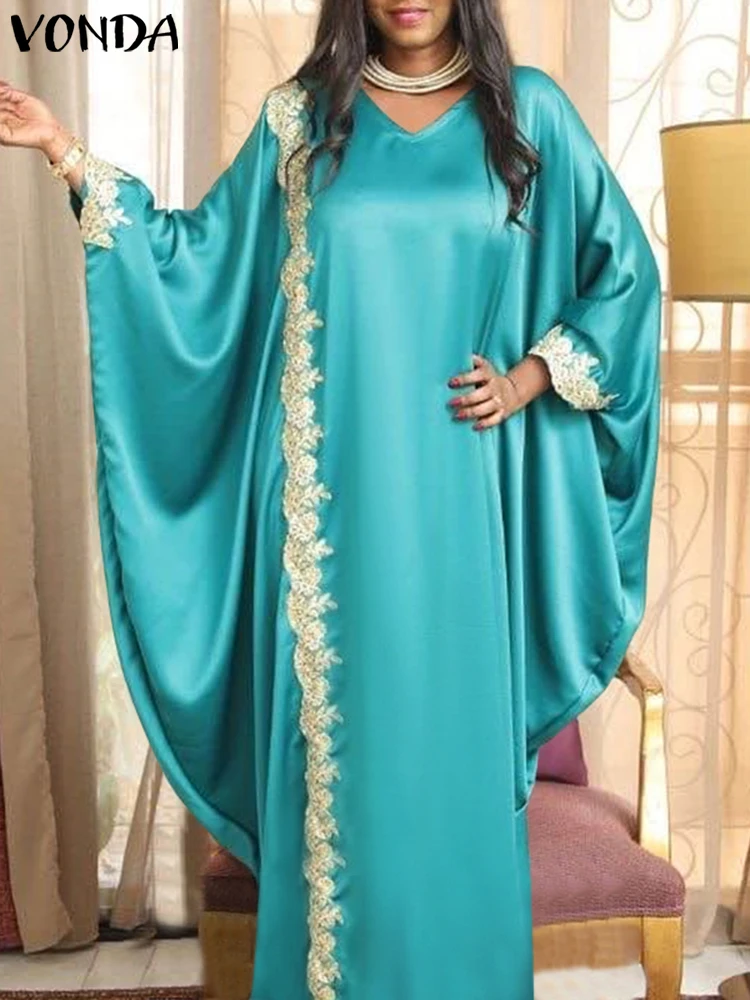 

Kaftan Dress 2022 VONDA Women Vintage Long Sleeve V Neck Party Maxi Dresses Holiday Summer Sundress Casual Vestidos Robe Femme