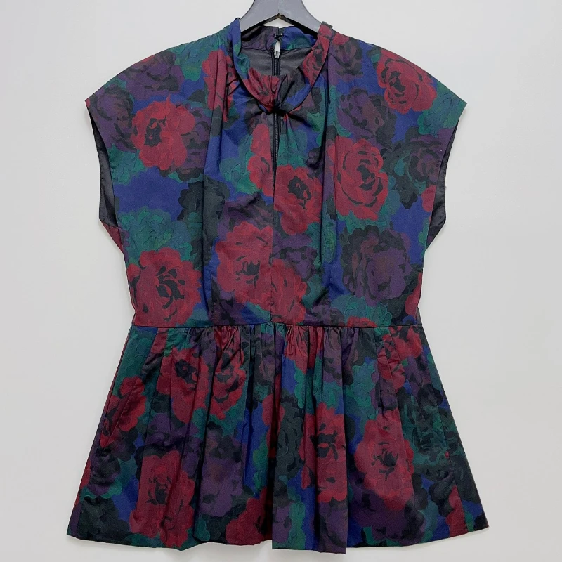 

2023 Summer New Fashion Commuting Dark Floral Sleeveless Women Shirt