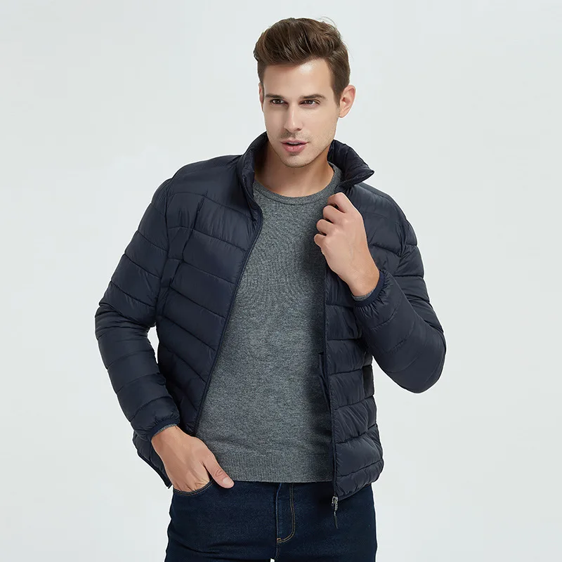 Winter New Men's Stand-up Collar Solid Color Fleece Warm Jacket Men's Lightweight Simple Casual Sports Fashion Men's Down Jacket