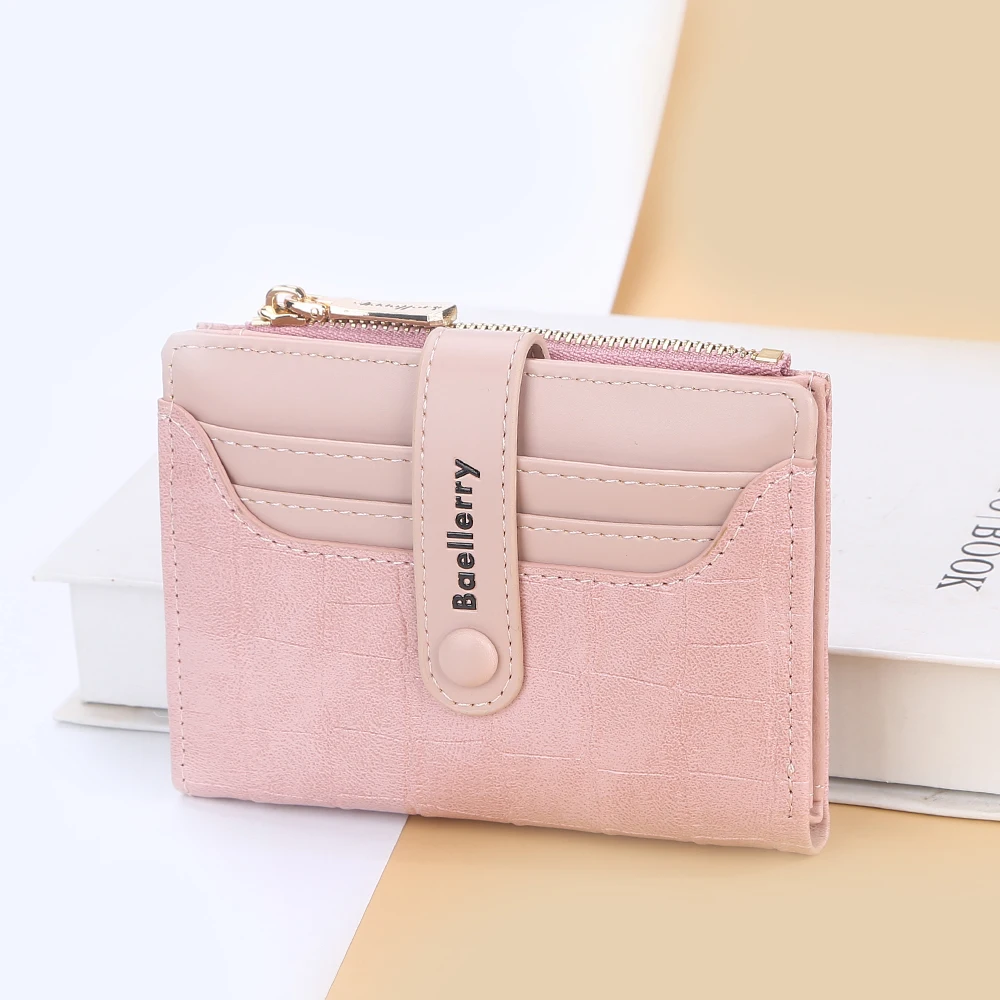 

Короткие Кошельки Baellerry для женщин, складной дизайнерский держатель для карт, Маленький Кожаный Дамский бумажник на молнии с монетницей, женский розовый кошелек