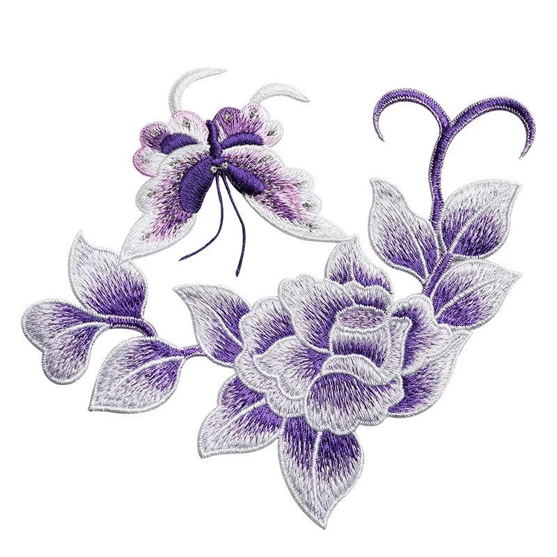 Фиолетовая бабочка комбинированная вышивка искусственный Ципао украшение